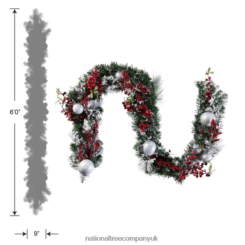Greenery | National Tree Company Artificial Christmas Garland Silver Evergreen Decorated with Ball Ornaments Berry Clusters Christmas Collection 9 Feet F2L4F354